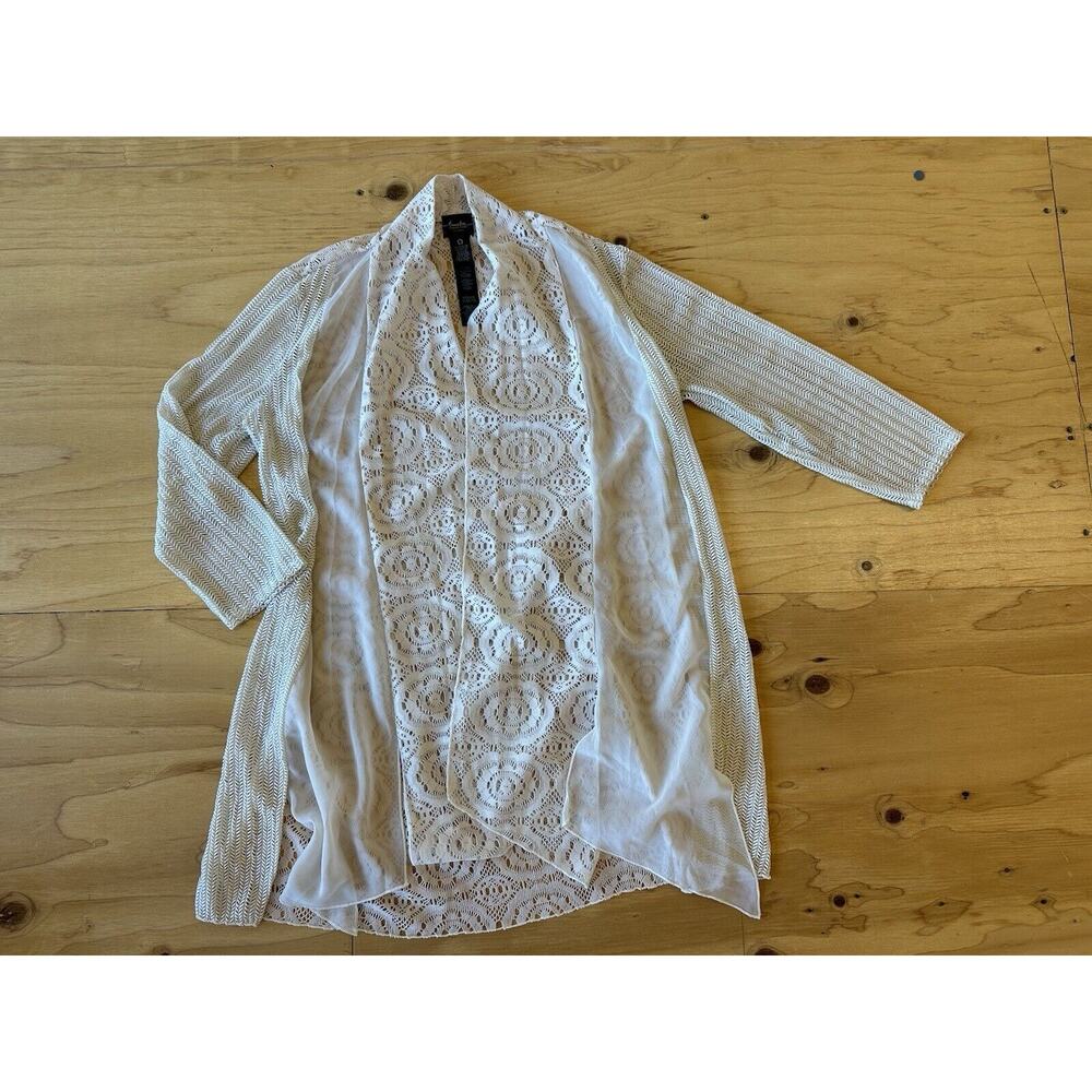 Chicos Travelers Collection Patchwork Jacket Womens Small Lace Open Front Ivory